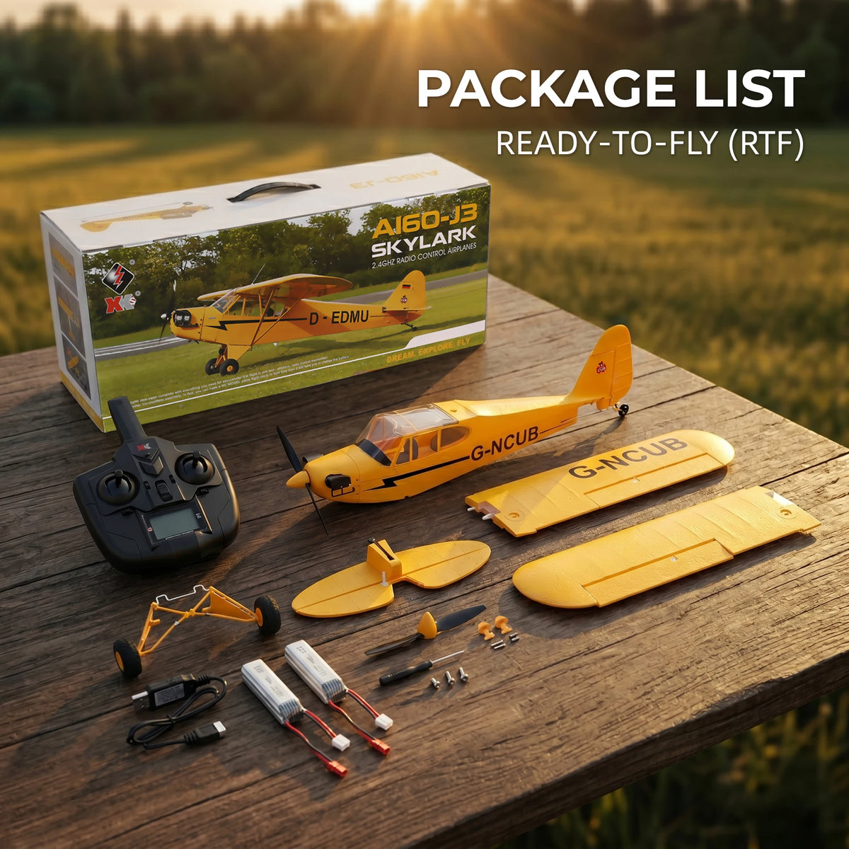 WLtoys A160 J-3 Cub RC Airplane, 1406 Brushless Motor 5CH 3D/6G System Remote Control Plane, RTF with X-Pilot Stabilization Gyro, Includes 2 Batteries for Extended Flight Time