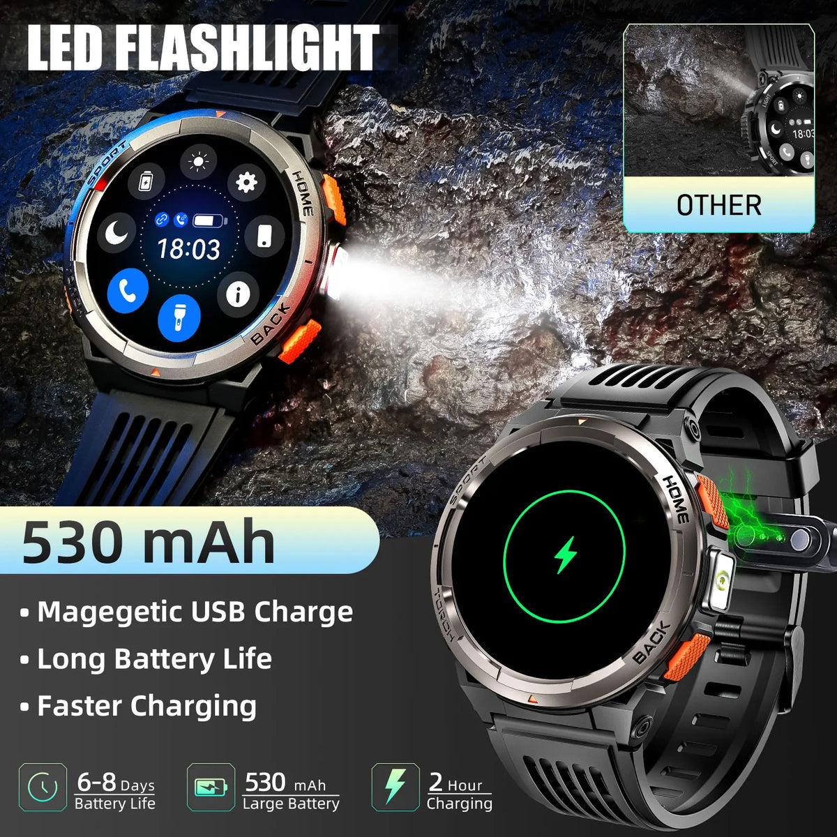 EIGIIS Smart Sports Watch With Compass Barometer And LED Flashlight