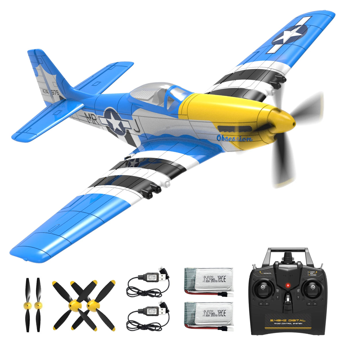 Volantexrc 4-CH P-51D Mustang RC Plane, One-Key Aerobatic, 6-Axis Gyro, 30 Min Flight, Beginner to Pro, Ideal Outdoor Gift.