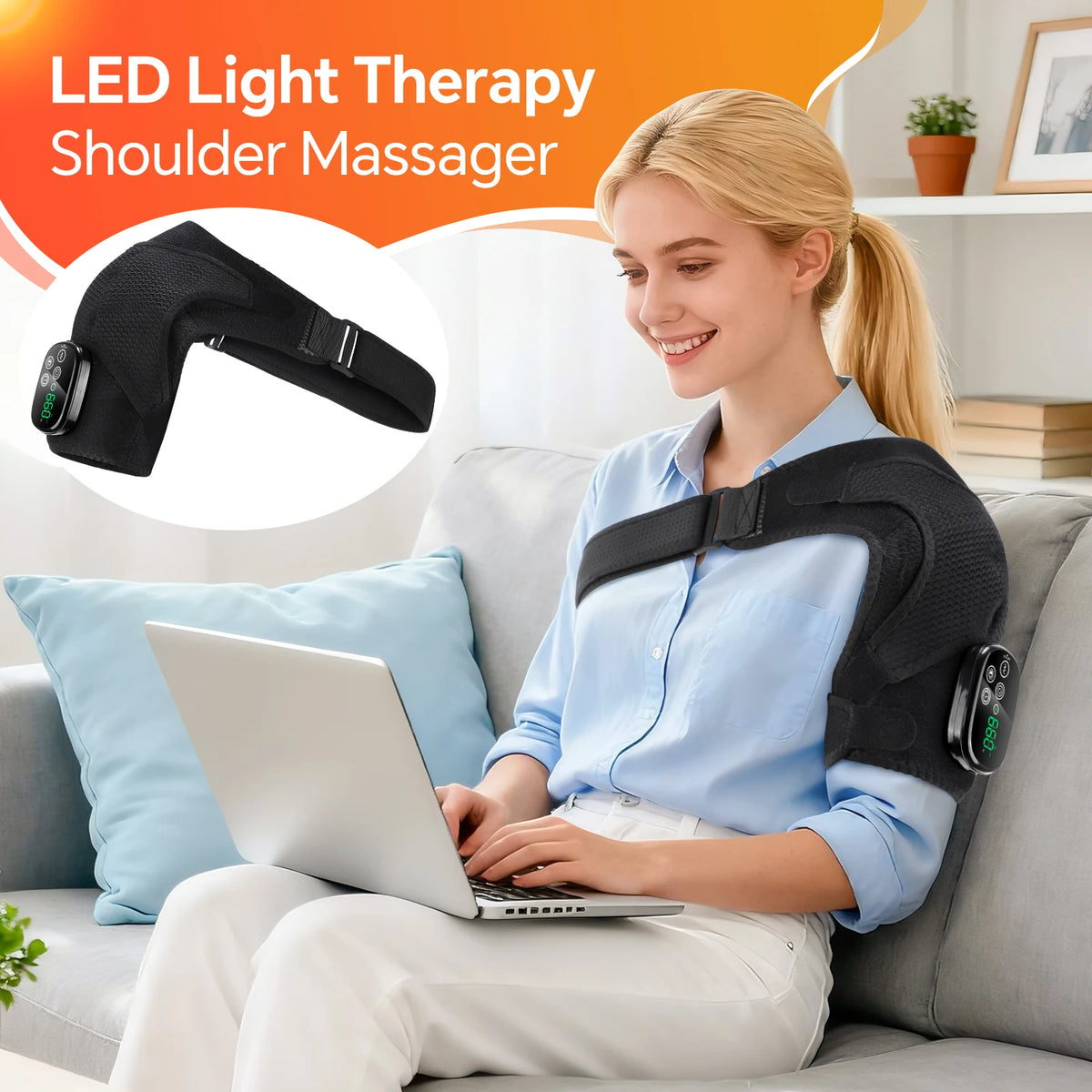 Red Light Shoulder Massager with 660nm & 850nm, 50 LEDs Cordless Shoulder Wrap with Vibration, 3 Modes Timer, XL Size Fits Left Right Shoulder