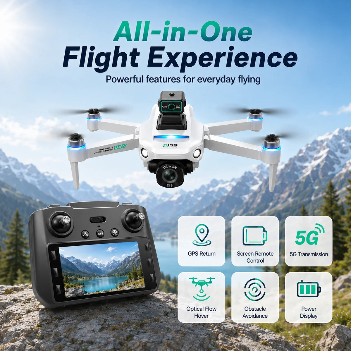 ZNLYRION S159 Brushless GPS Drone with 8K Camera 5G FPV Optical Flow Hover and 20Mins Flight Time
