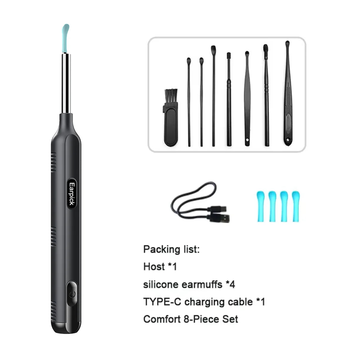 Visual Ear Wax Cleaning Set with Camera Safe Earwax Removal Endoscope with Camera Luminous Otoscope Ear Cleaning Tools Ear Care