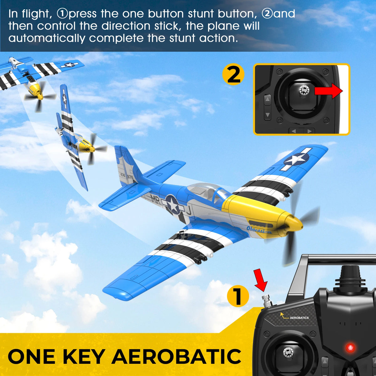 Volantexrc 4-CH P-51D Mustang RC Plane, One-Key Aerobatic, 6-Axis Gyro, 30 Min Flight, Beginner to Pro, Ideal Outdoor Gift.