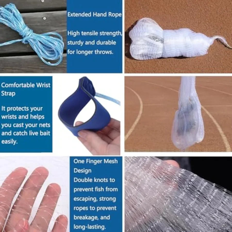 Fishing Cast Net for Freshwater and Saltwater Use, Monofilament Material, Black, Durable, Easy to Throw, Efficient for Catching