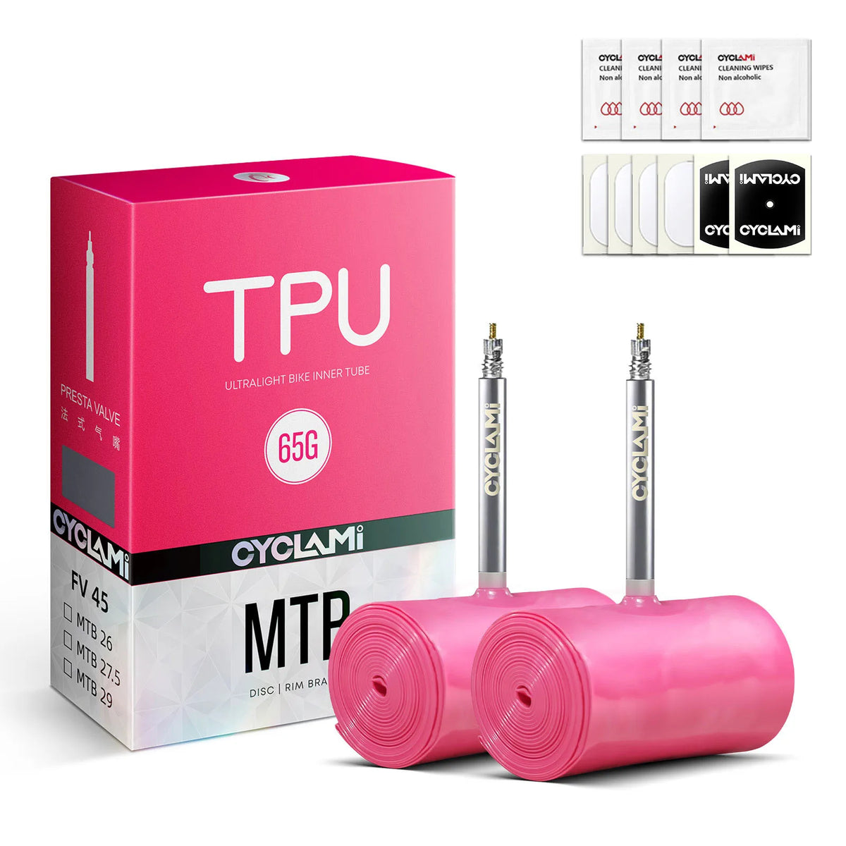 CYCLAMI Bike Inner Tube Ultralight TPU Hose Metal Presta Valve FV Bike Accessories For Mountain 1.9 - 2.5 inch MTB 29 27.5 26