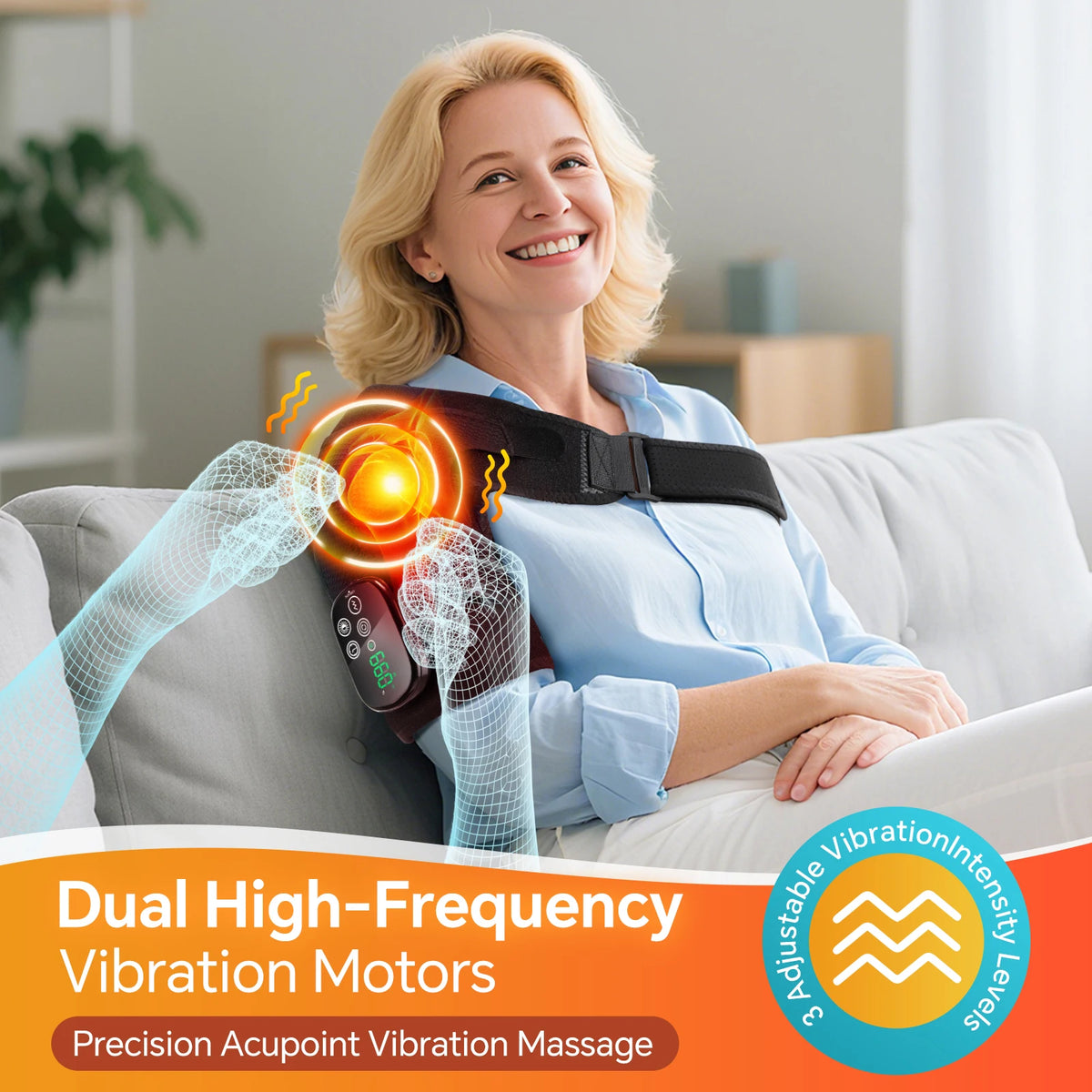 Red Light Shoulder Massager with 660nm & 850nm, 50 LEDs Cordless Shoulder Wrap with Vibration, 3 Modes Timer, XL Size Fits Left Right Shoulder