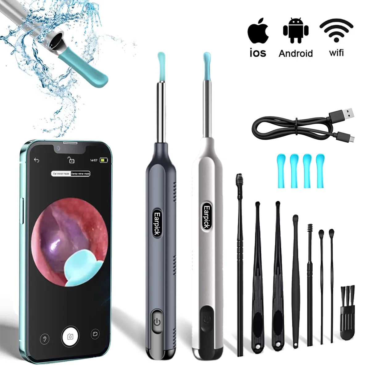 Visual Ear Wax Cleaning Set with Camera Safe Earwax Removal Endoscope with Camera Luminous Otoscope Ear Cleaning Tools Ear Care