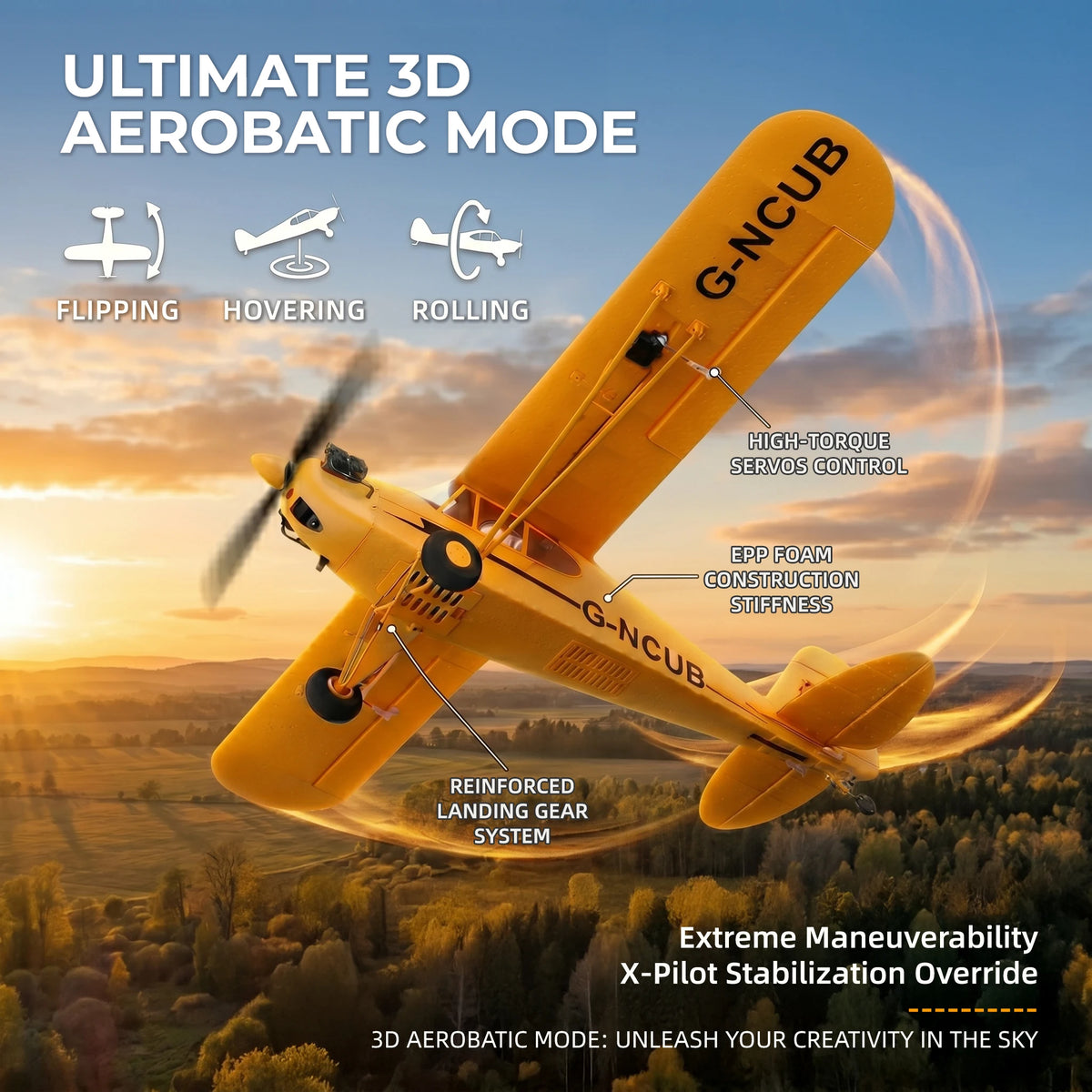 WLtoys A160 J-3 Cub RC Airplane, 1406 Brushless Motor 5CH 3D/6G System Remote Control Plane, RTF with X-Pilot Stabilization Gyro, Includes 2 Batteries for Extended Flight Time