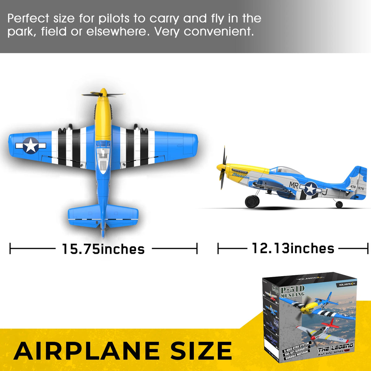 Volantexrc 4-CH P-51D Mustang RC Plane, One-Key Aerobatic, 6-Axis Gyro, 30 Min Flight, Beginner to Pro, Ideal Outdoor Gift.