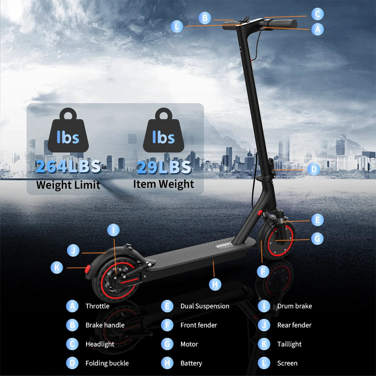 LADPED LP07 Electric Scooter With App Control And Dual Suspension