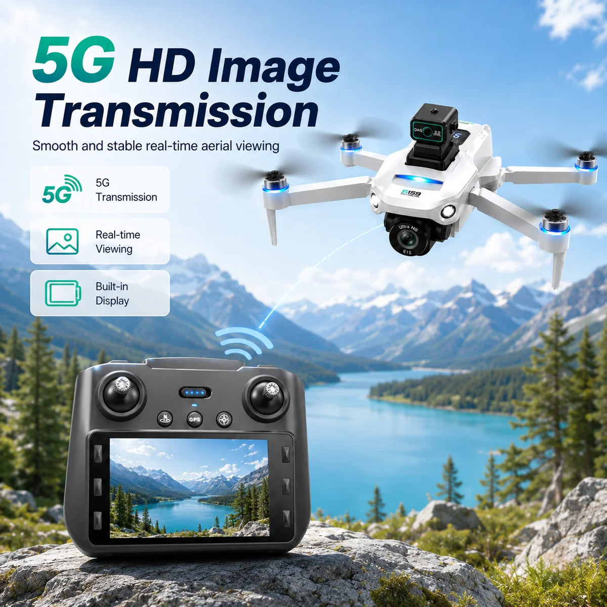 ZNLYRION S159 Brushless GPS Drone with 8K Camera 5G FPV Optical Flow Hover and 20Mins Flight Time