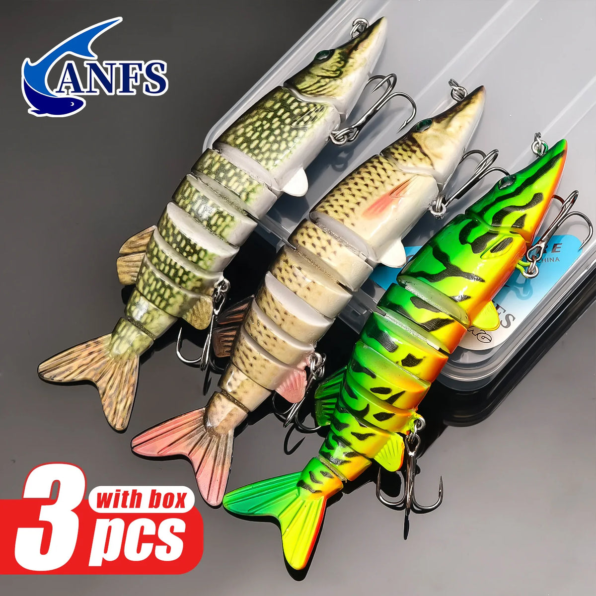 ANFS 3pcs Multi-Jointed Swimbait Fishing Lure – Slow Sinking Hard Bait for Freshwater & Saltwater