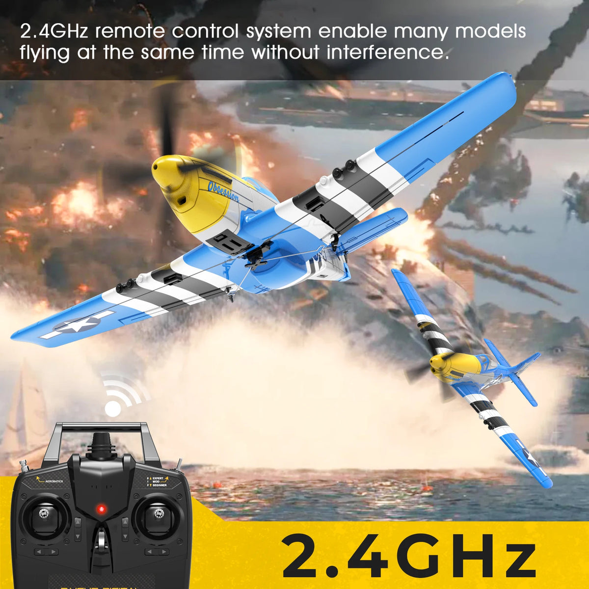 Volantexrc 4-CH P-51D Mustang RC Plane, One-Key Aerobatic, 6-Axis Gyro, 30 Min Flight, Beginner to Pro, Ideal Outdoor Gift.