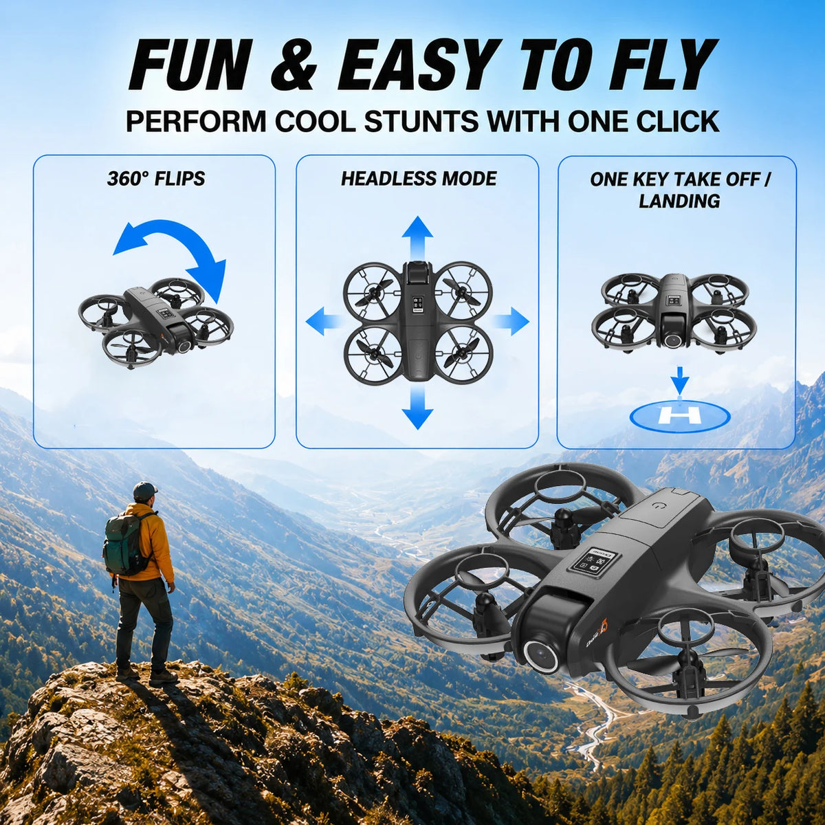 Drone Full Four Way Protection Modular 600mAh Battery Long Battery Life 40Mins Charging Strong Power Portable Outdoor RC Drone Toy