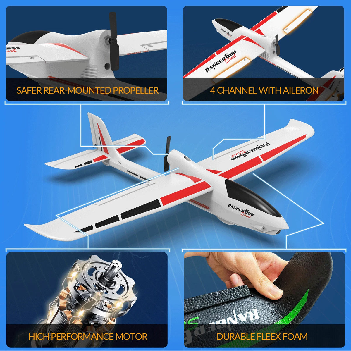 VOLANTEXRC Ranger 600 Glider RC Plane, 4-CH Remote Control Airplane Glider with 3 Flight Modes, One-Key Stunts, 23.6*18.1 Inches, Ideal Park Flyer