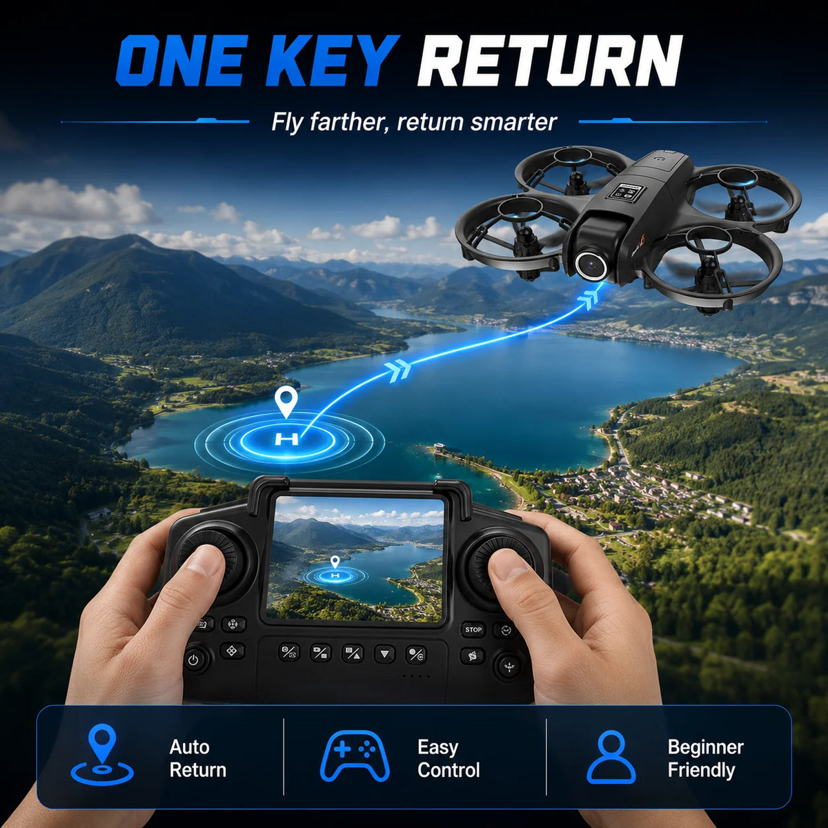 Drone Full Four Way Protection Modular 600mAh Battery Long Battery Life 40Mins Charging Strong Power Portable Outdoor RC Drone Toy