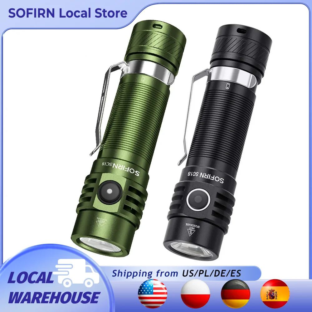 Sofirn SC18 1800lm SST40 LED EDC Flashlight 18650 Torch TIR Optics Lens USB C Rechargeable Lantern