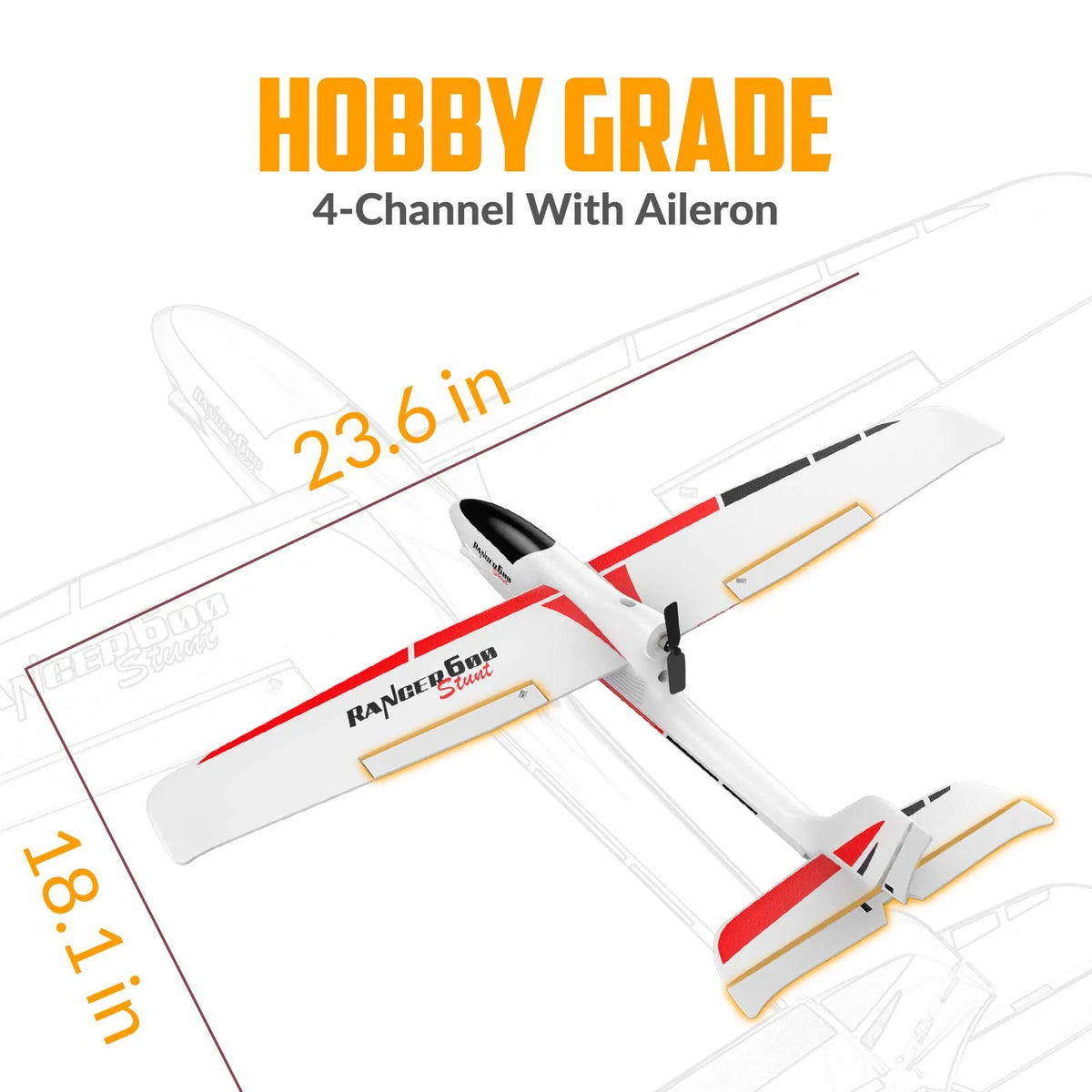 VOLANTEXRC Ranger 600 Glider RC Plane, 4-CH Remote Control Airplane Glider with 3 Flight Modes, One-Key Stunts, 23.6*18.1 Inches, Ideal Park Flyer