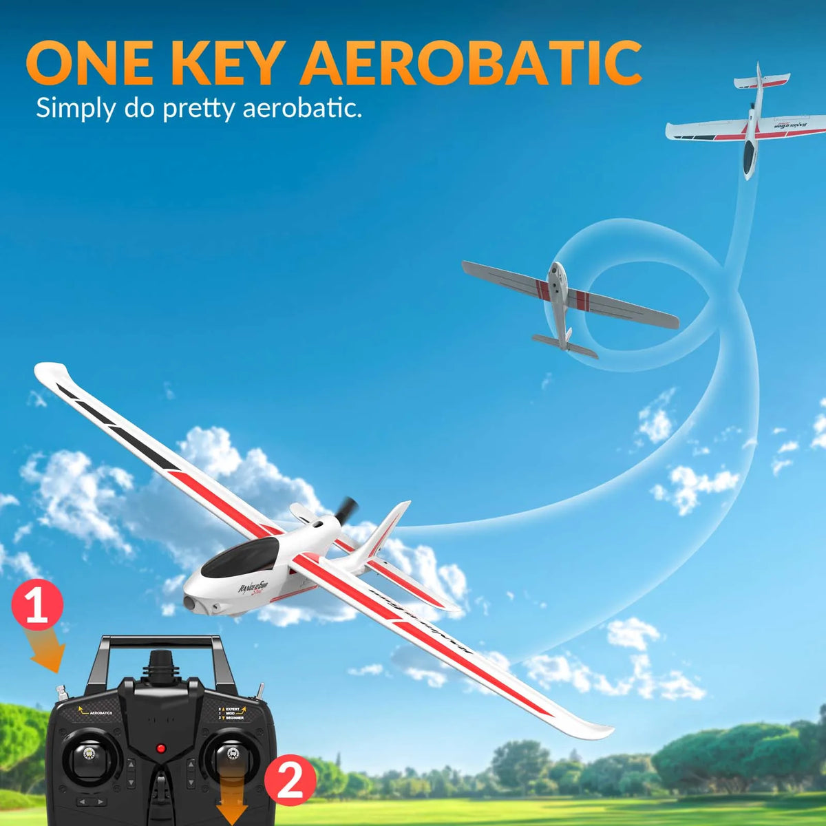 VOLANTEXRC Ranger 600 Glider RC Plane, 4-CH Remote Control Airplane Glider with 3 Flight Modes, One-Key Stunts, 23.6*18.1 Inches, Ideal Park Flyer