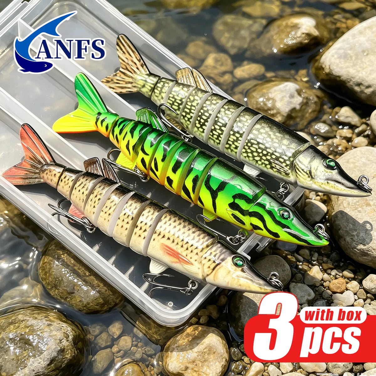 ANFS 3pcs Multi-Jointed Swimbait Fishing Lure – Slow Sinking Hard Bait for Freshwater & Saltwater