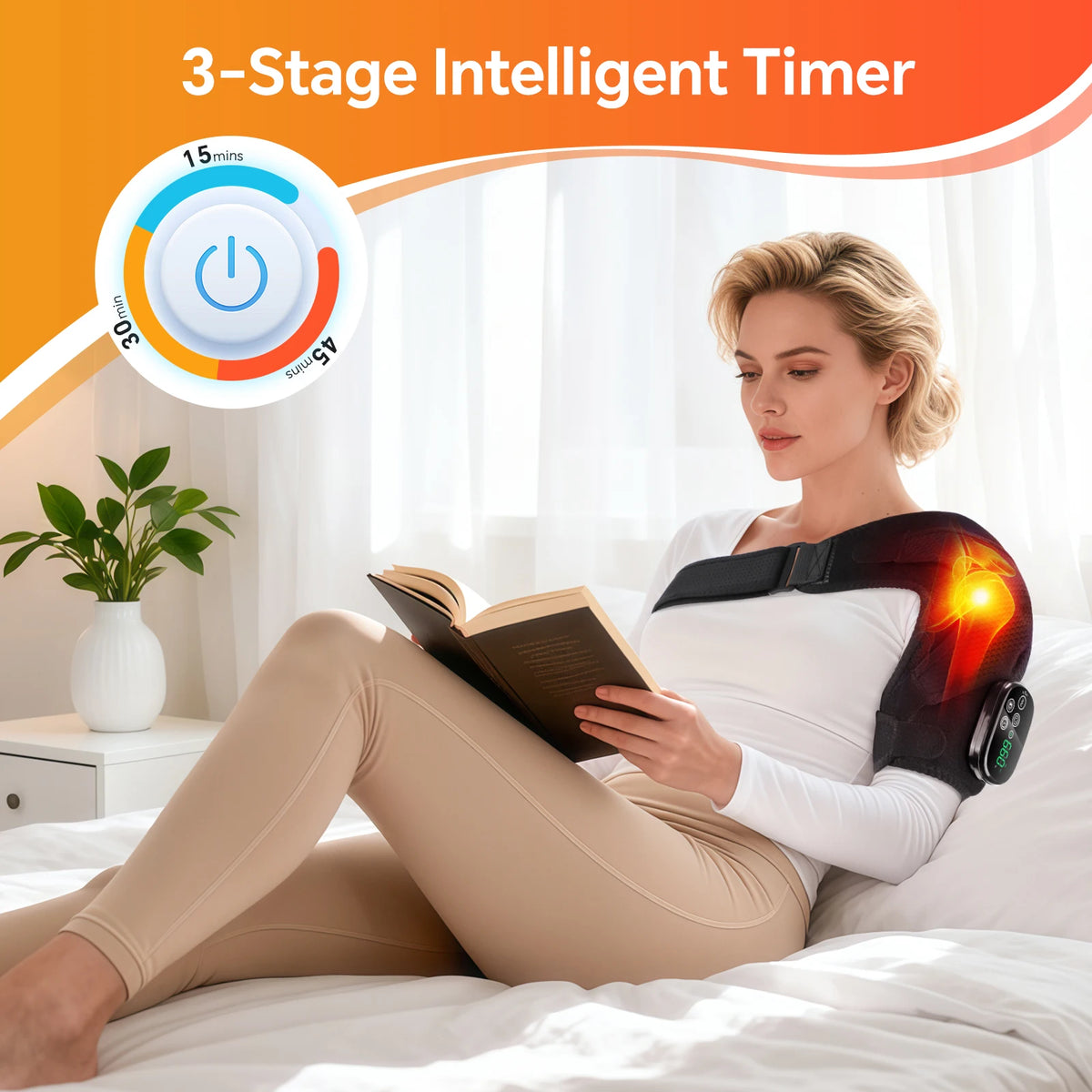 Red Light Shoulder Massager with 660nm & 850nm, 50 LEDs Cordless Shoulder Wrap with Vibration, 3 Modes Timer, XL Size Fits Left Right Shoulder
