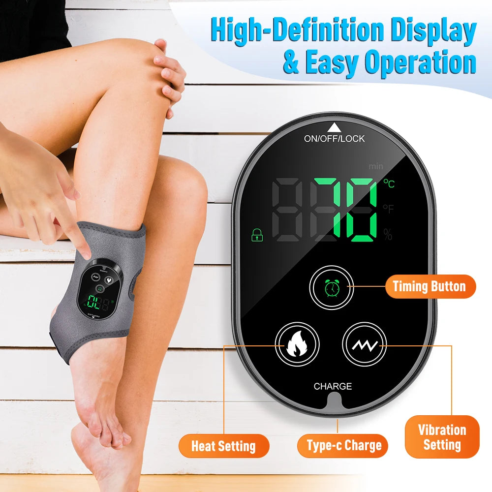Cordless Foot Ankle Massager with Heat and Vibration, 6 Heat Levels 3 Massage Modes Electric Foot Warmer Belt