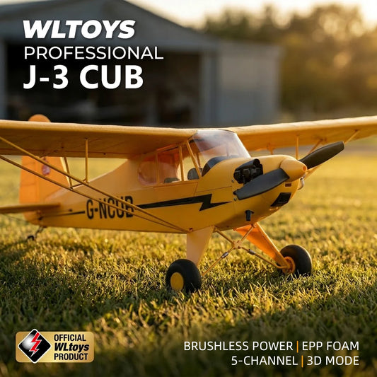 WLtoys A160 J-3 Cub RC Airplane, 1406 Brushless Motor 5CH 3D/6G System Remote Control Plane, RTF with X-Pilot Stabilization Gyro, Includes 2 Batteries for Extended Flight Time