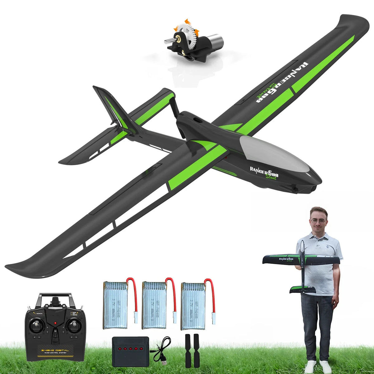 VOLANTEXRC Ranger 600 Glider RC Plane, 4-CH Remote Control Airplane Glider with 3 Flight Modes, One-Key Stunts, 23.6*18.1 Inches, Ideal Park Flyer