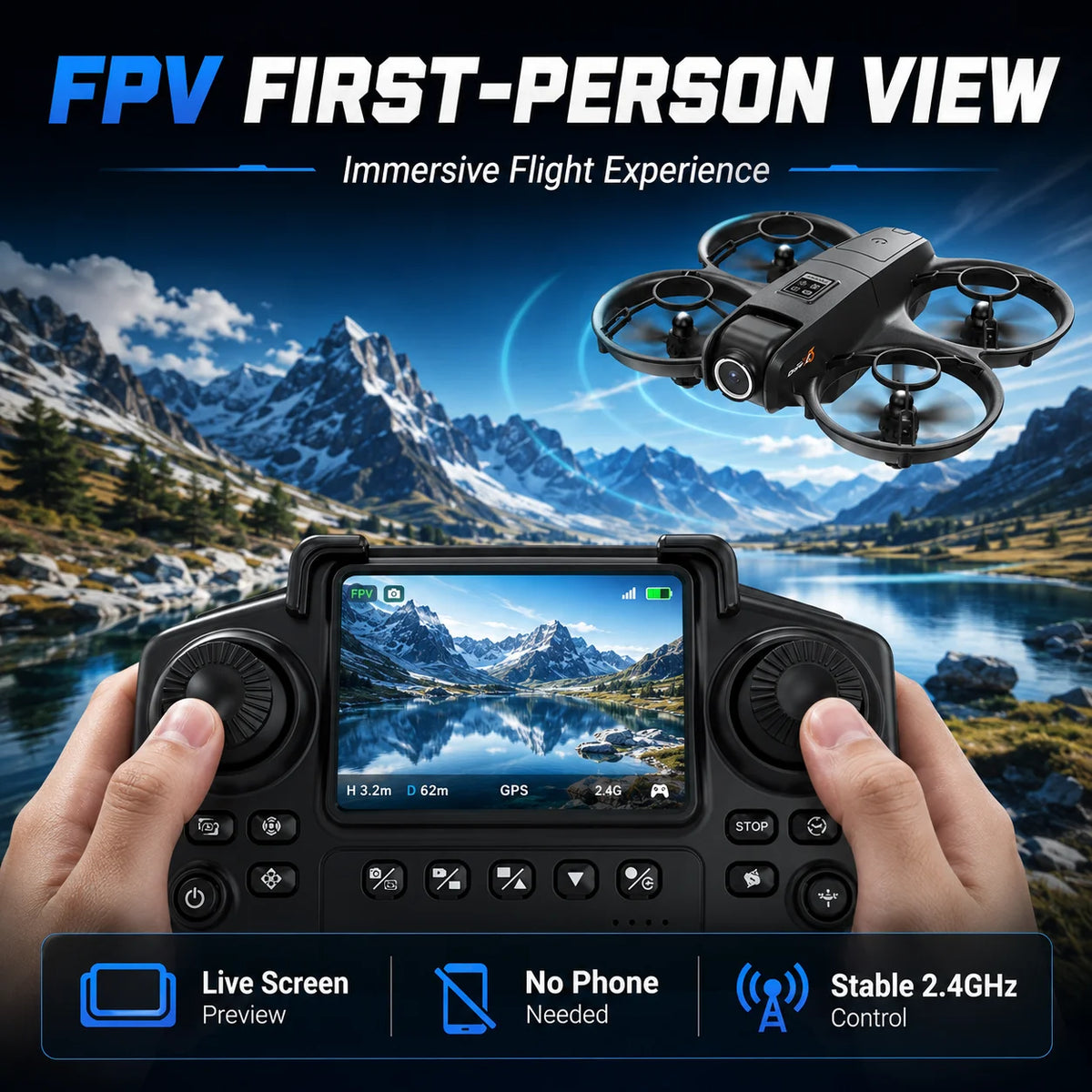 Drone Full Four Way Protection Modular 600mAh Battery Long Battery Life 40Mins Charging Strong Power Portable Outdoor RC Drone Toy