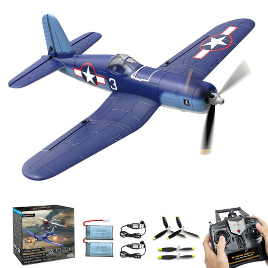 RCkuler F4U Corsair RC Planes for Adults, RTF 4 Channel Remote Control Airplanes with 6-Axis Gyro, 3 Flight Modes, One-Key Aerobatics, Wingspan 400mm RC Airplane with 2 Batteries, Ideal for Outdoors