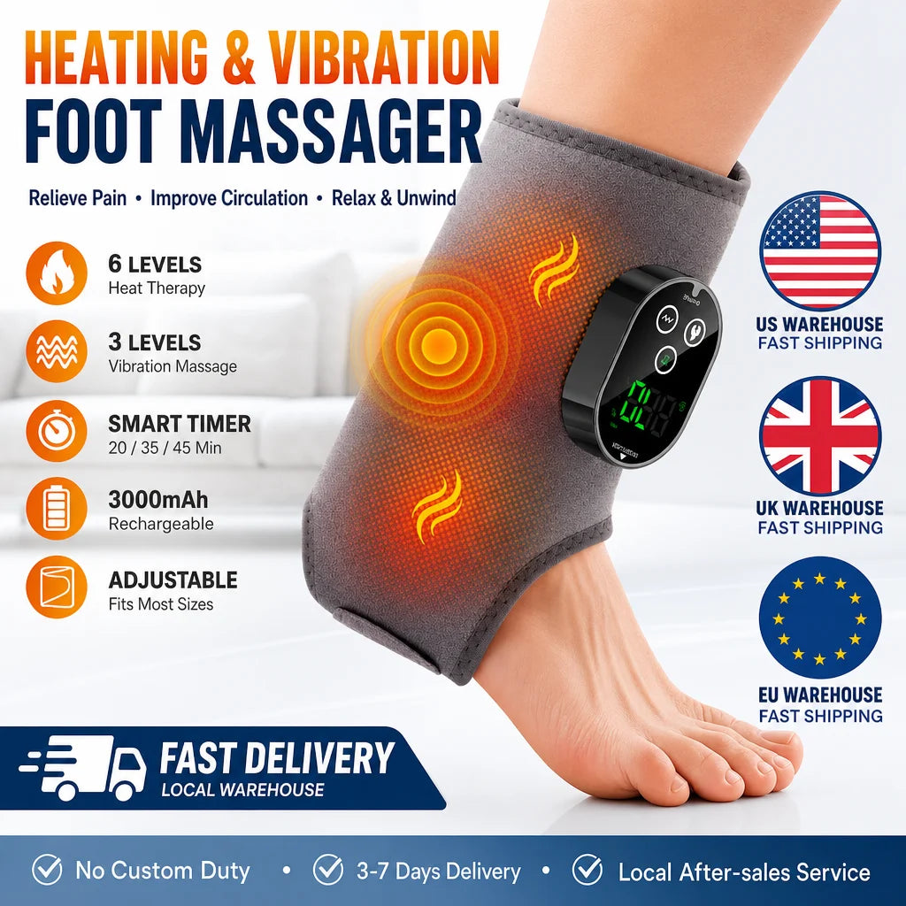 Cordless Foot Ankle Massager with Heat and Vibration, 6 Heat Levels 3 Massage Modes Electric Foot Warmer Belt