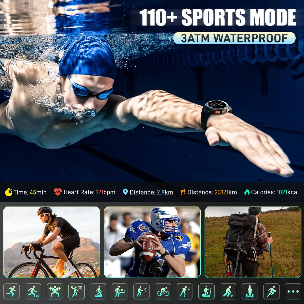 EIGIIS Smart Sports Watch With Compass Barometer And LED Flashlight
