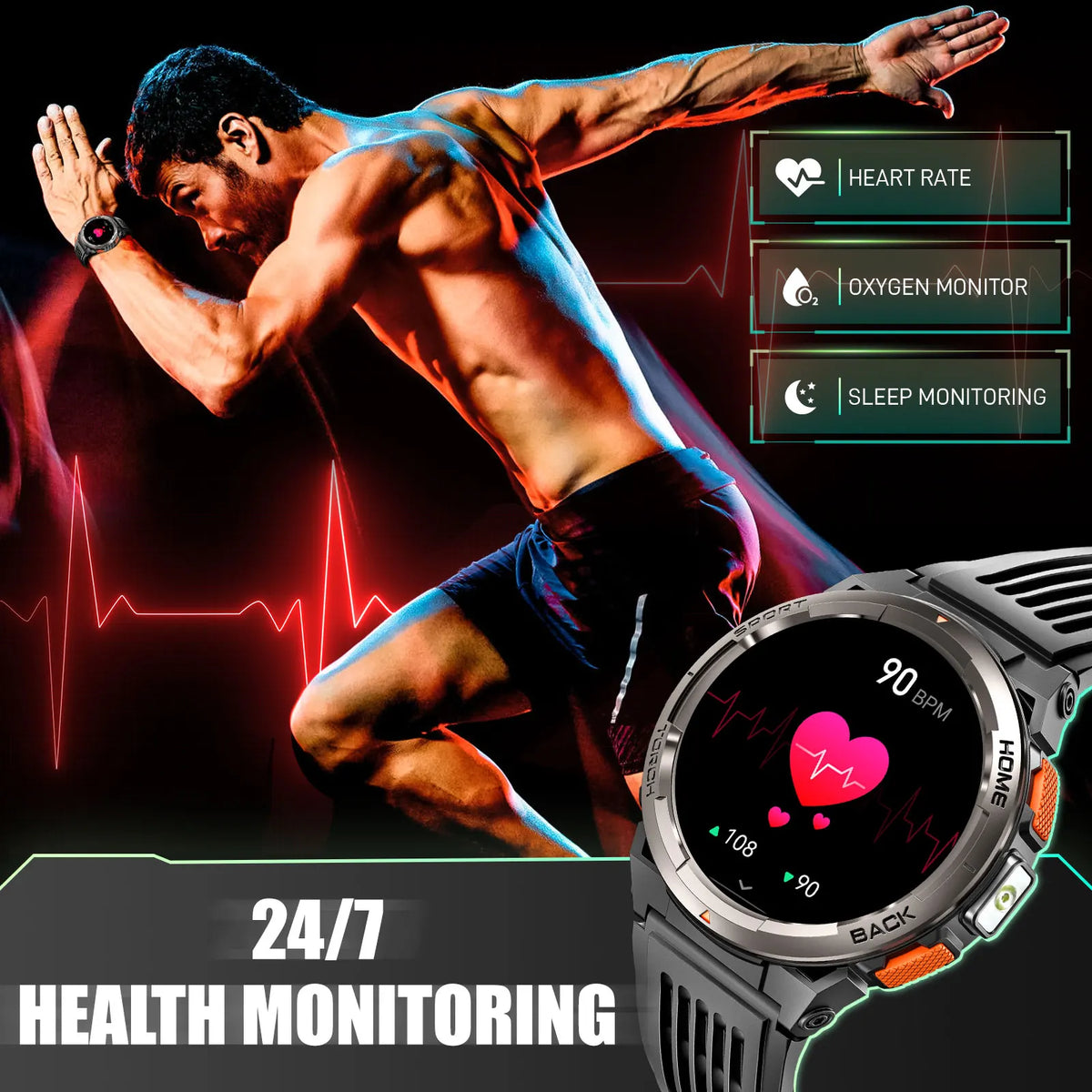 EIGIIS Smart Sports Watch With Compass Barometer And LED Flashlight