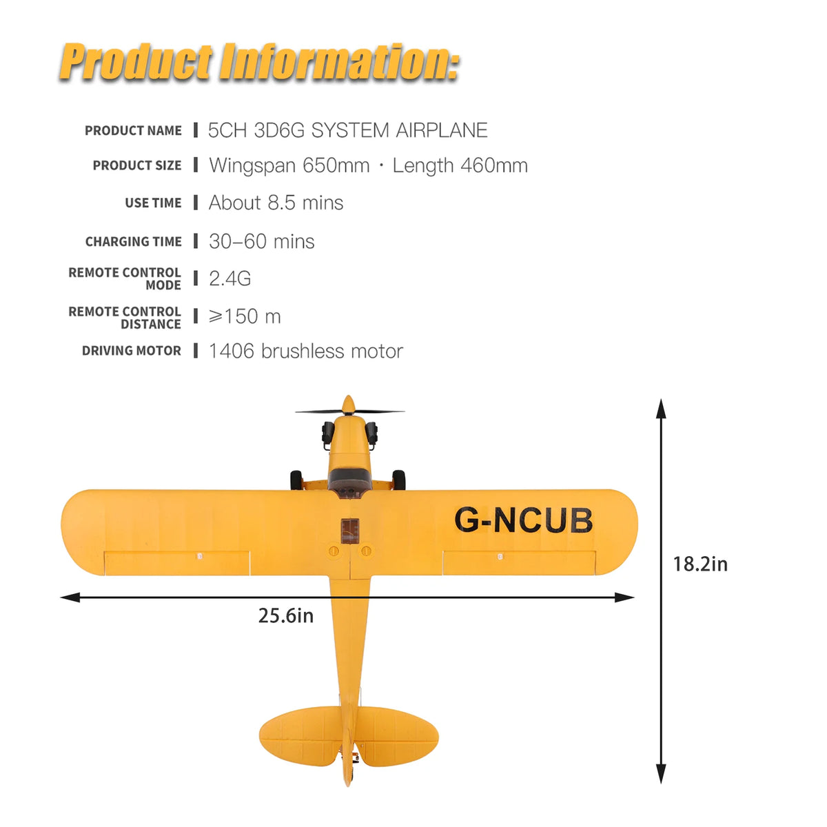 WLtoys A160 J-3 Cub RC Airplane, 1406 Brushless Motor 5CH 3D/6G System Remote Control Plane, RTF with X-Pilot Stabilization Gyro, Includes 2 Batteries for Extended Flight Time