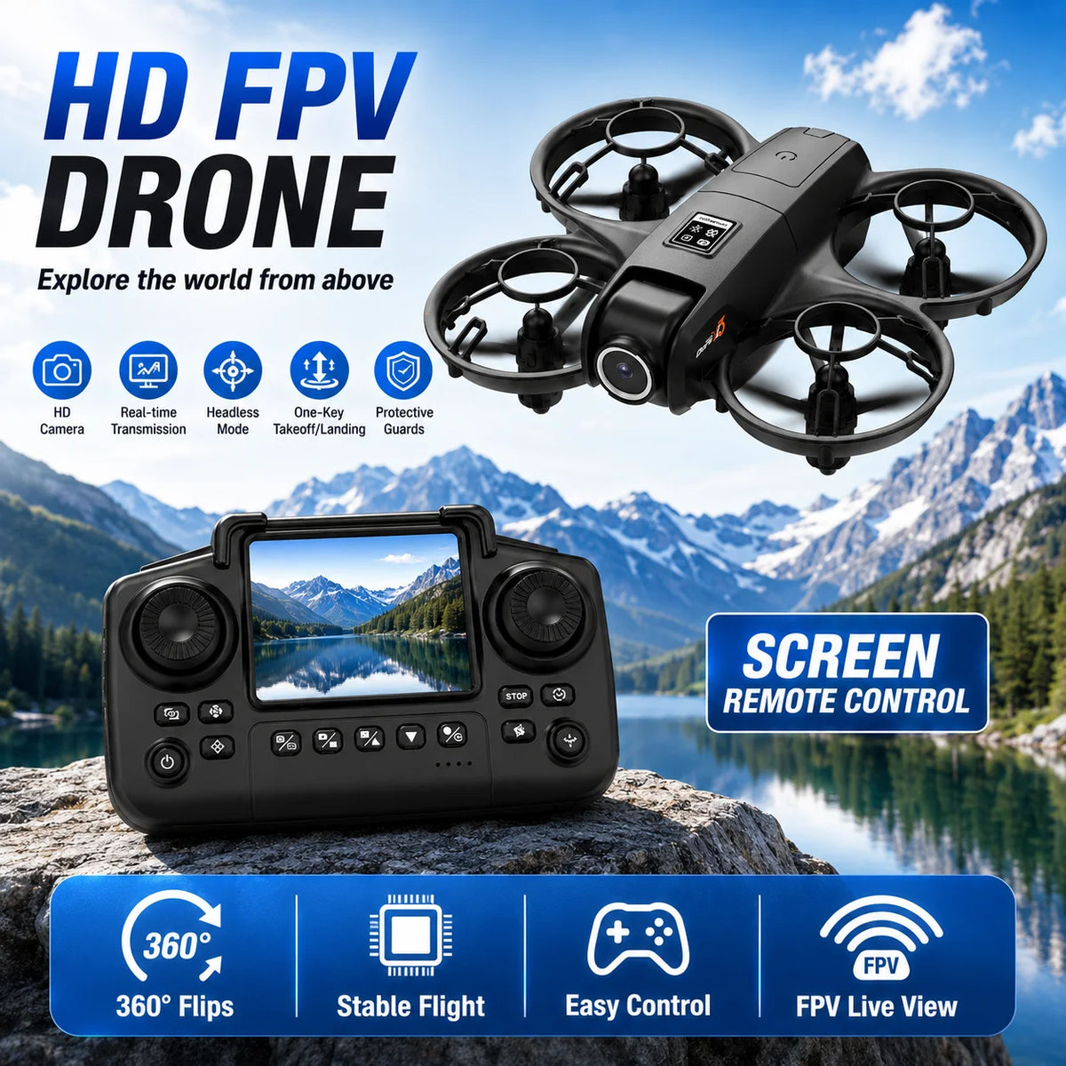 Drone Full Four Way Protection Modular 600mAh Battery Long Battery Life 40Mins Charging Strong Power Portable Outdoor RC Drone Toy